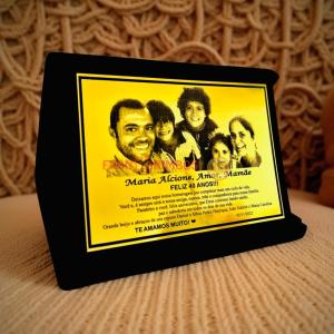 Placa de Homenagem Ouro 20x14cm Personalizada (Estojo Preto, Fotogravação a Laser) ABS Ouro 20x14cm Gravação a laser (Preto) Estojo de Veludo Preto com Aba Expositora Corte a Laser Reto 